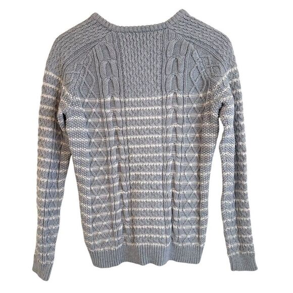 Vineyard Vines Grey and White Cotton Striped Cable Knit Crewneck Sweater - Picture 2 of 6